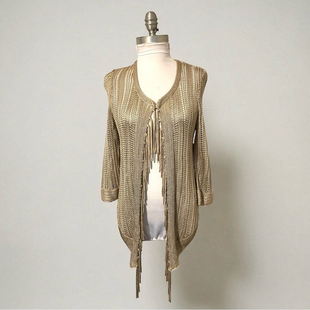 NEW Chico's Beige Fringe Open-Front Cardigan knit sweater size 0 - Picture 2 of 9